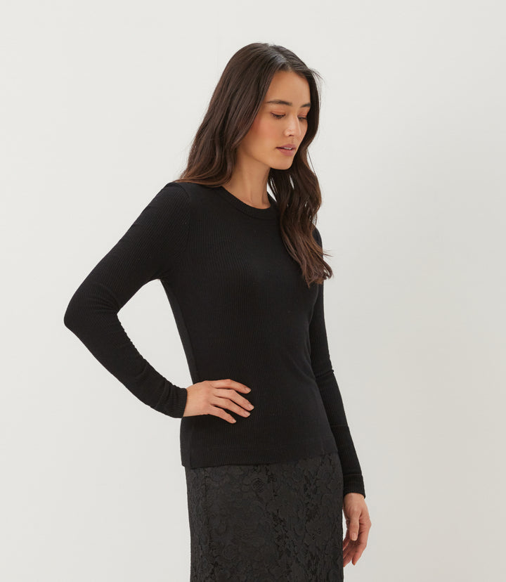 Ribbed Long Sleeve Crewneck Top