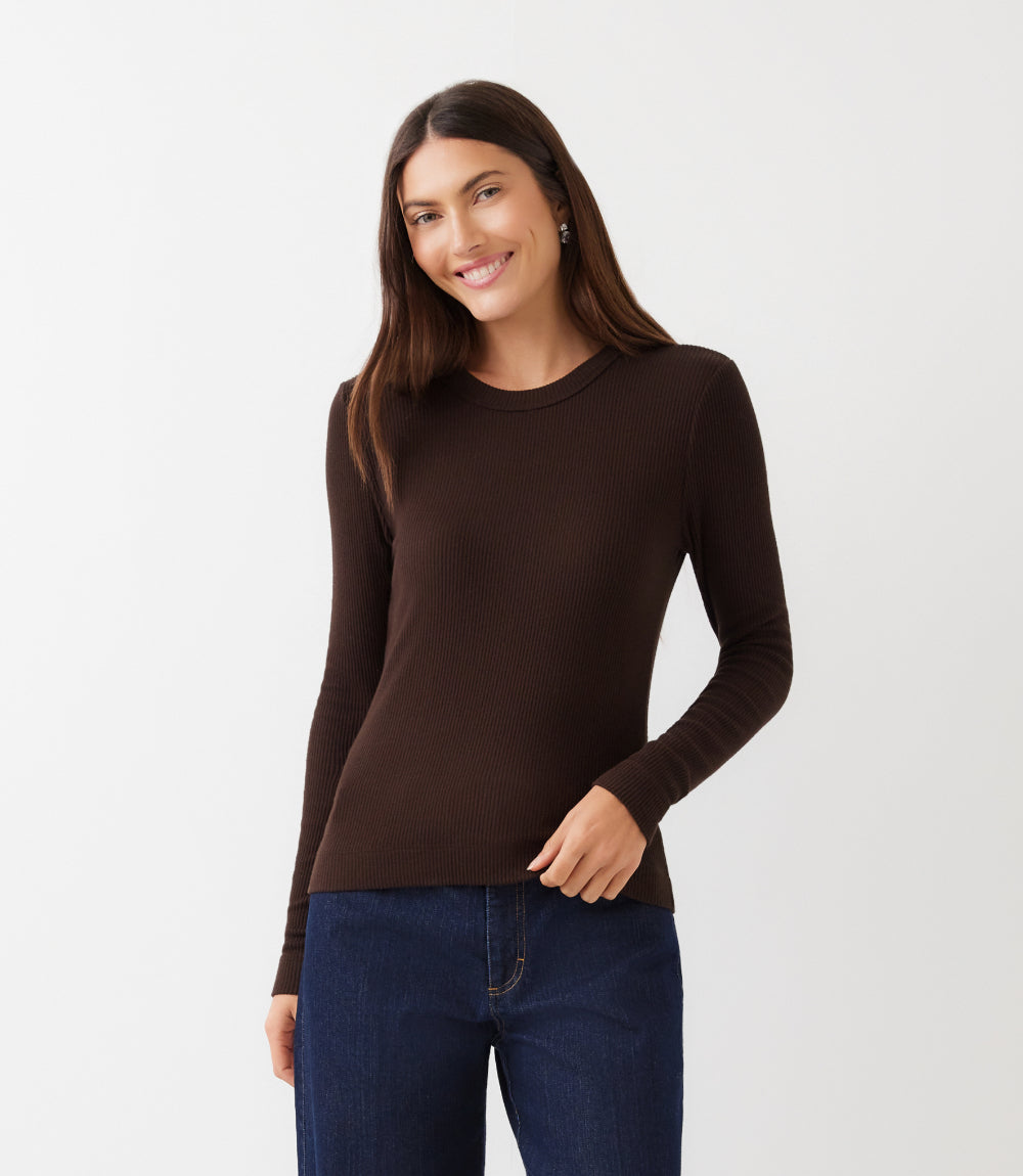 Ribbed Long Sleeve Crewneck Top