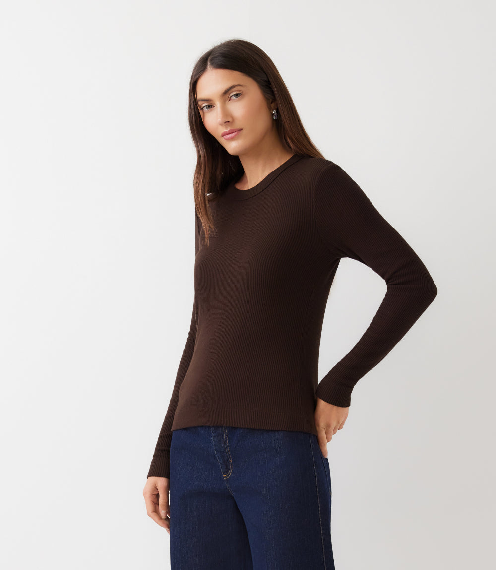 Ribbed Long Sleeve Crewneck Top