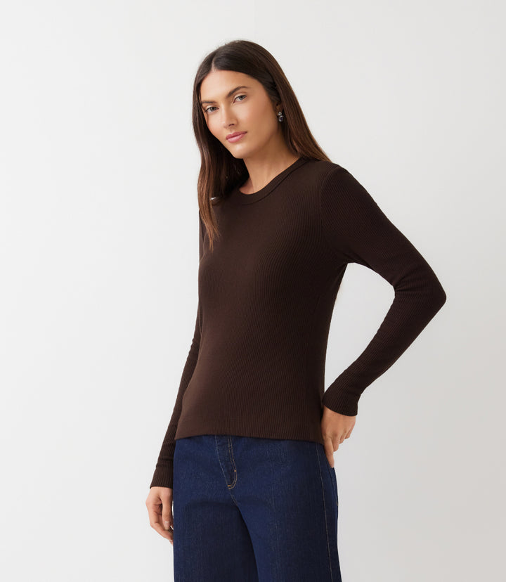 Ribbed Long Sleeve Crewneck Top