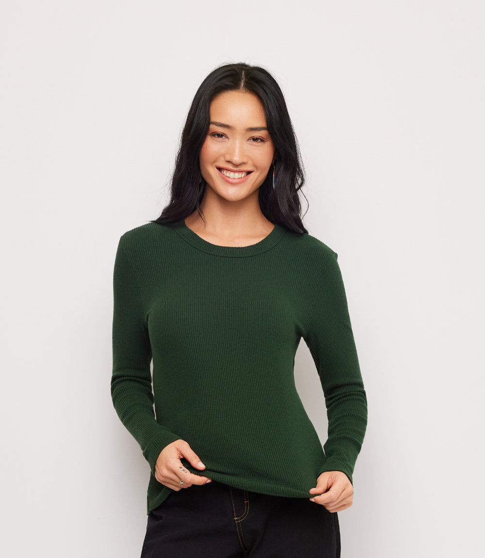 Ribbed Long Sleeve Crewneck Top