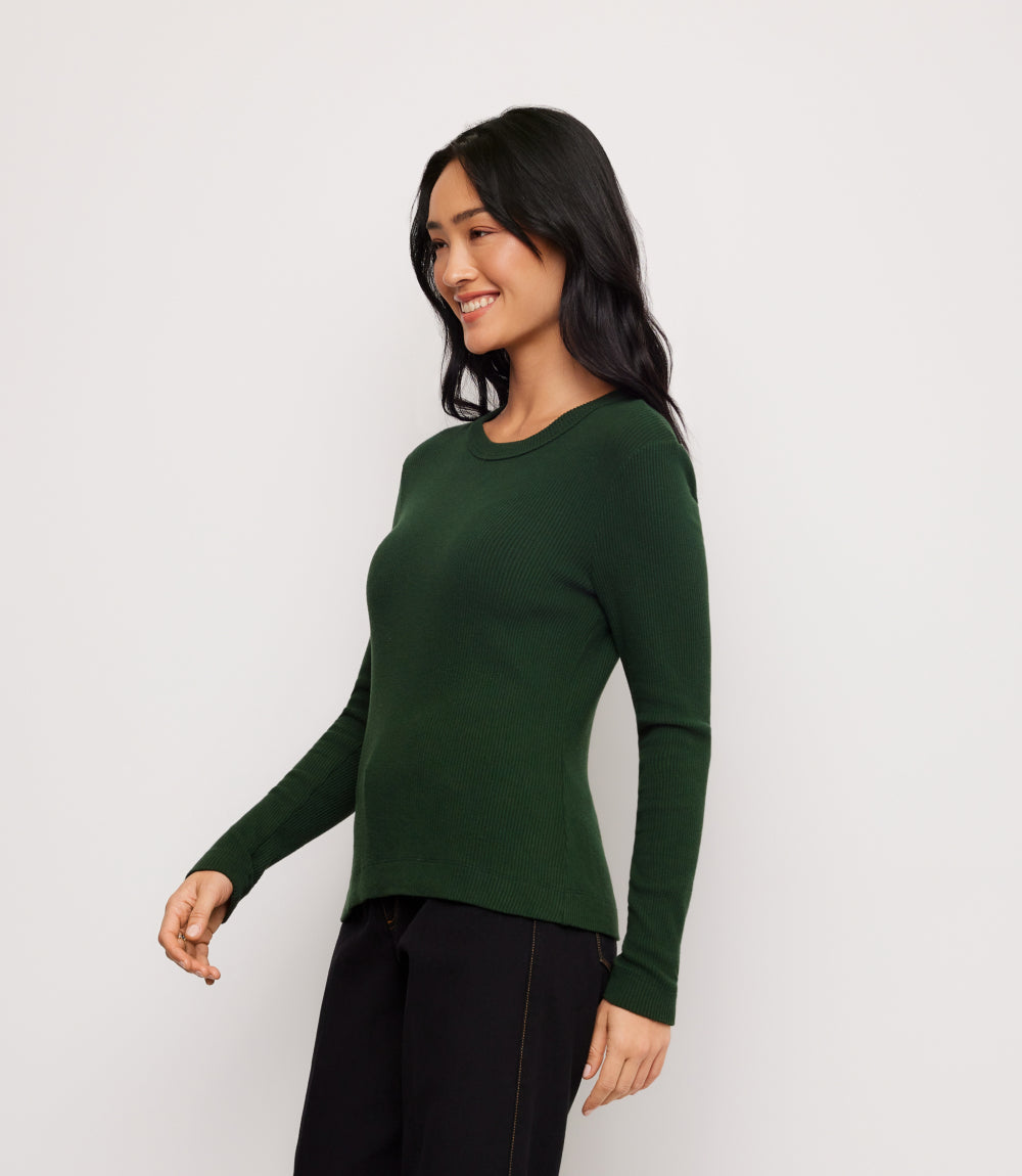 Ribbed Long Sleeve Crewneck Top