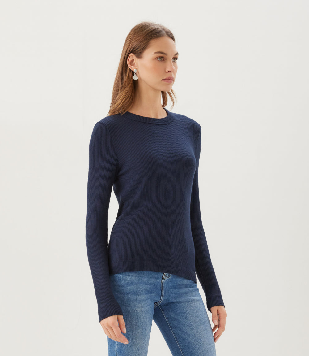 Ribbed Long Sleeve Crewneck Top