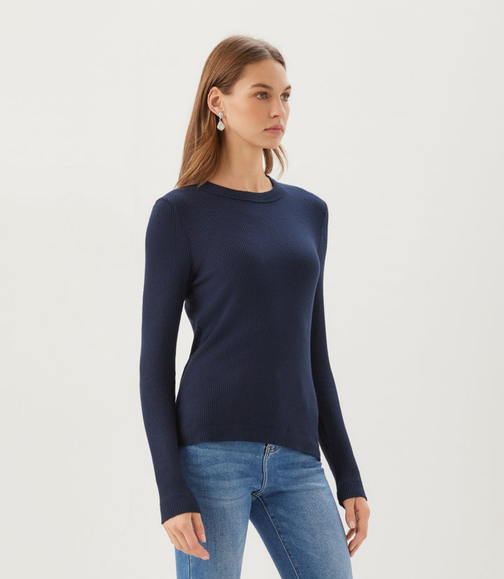 Ribbed Long Sleeve Crewneck Top