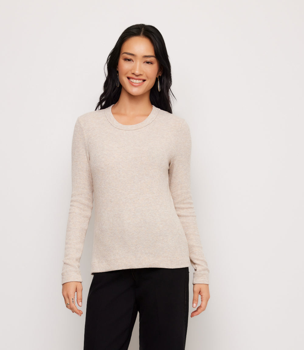 Ribbed Long Sleeve Crewneck Top