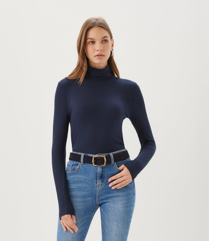Ribbed Long Sleeve Turtleneck Top
