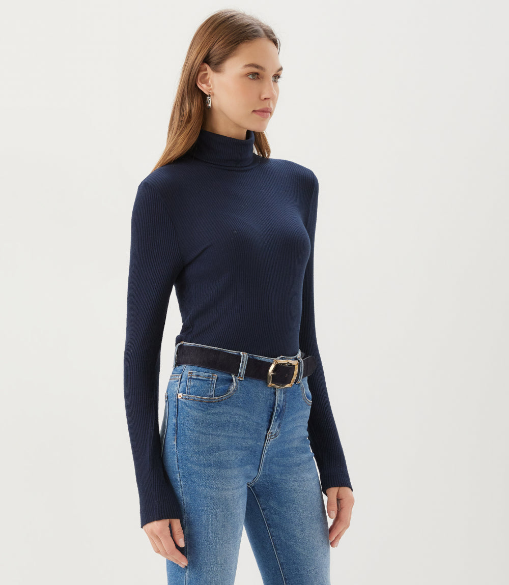 Ribbed Long Sleeve Turtleneck Top