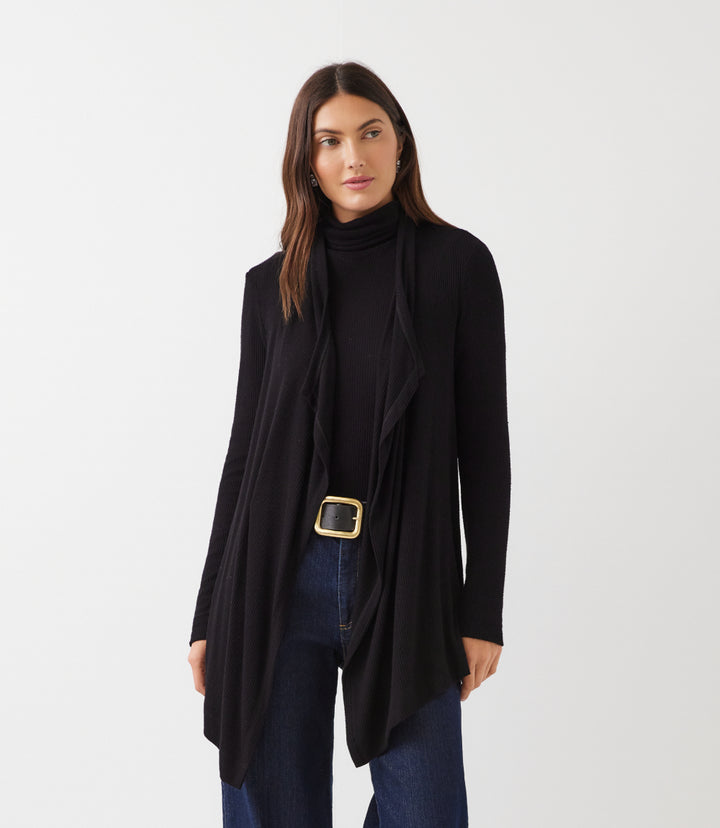 Ribbed Drape Front Cardigan