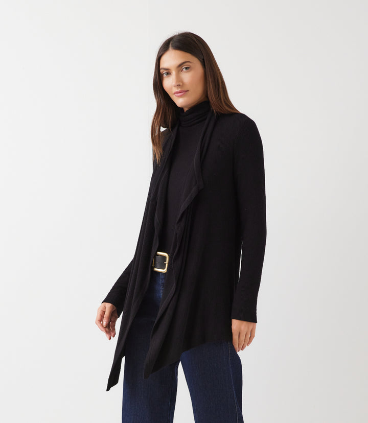 Ribbed Drape Front Cardigan