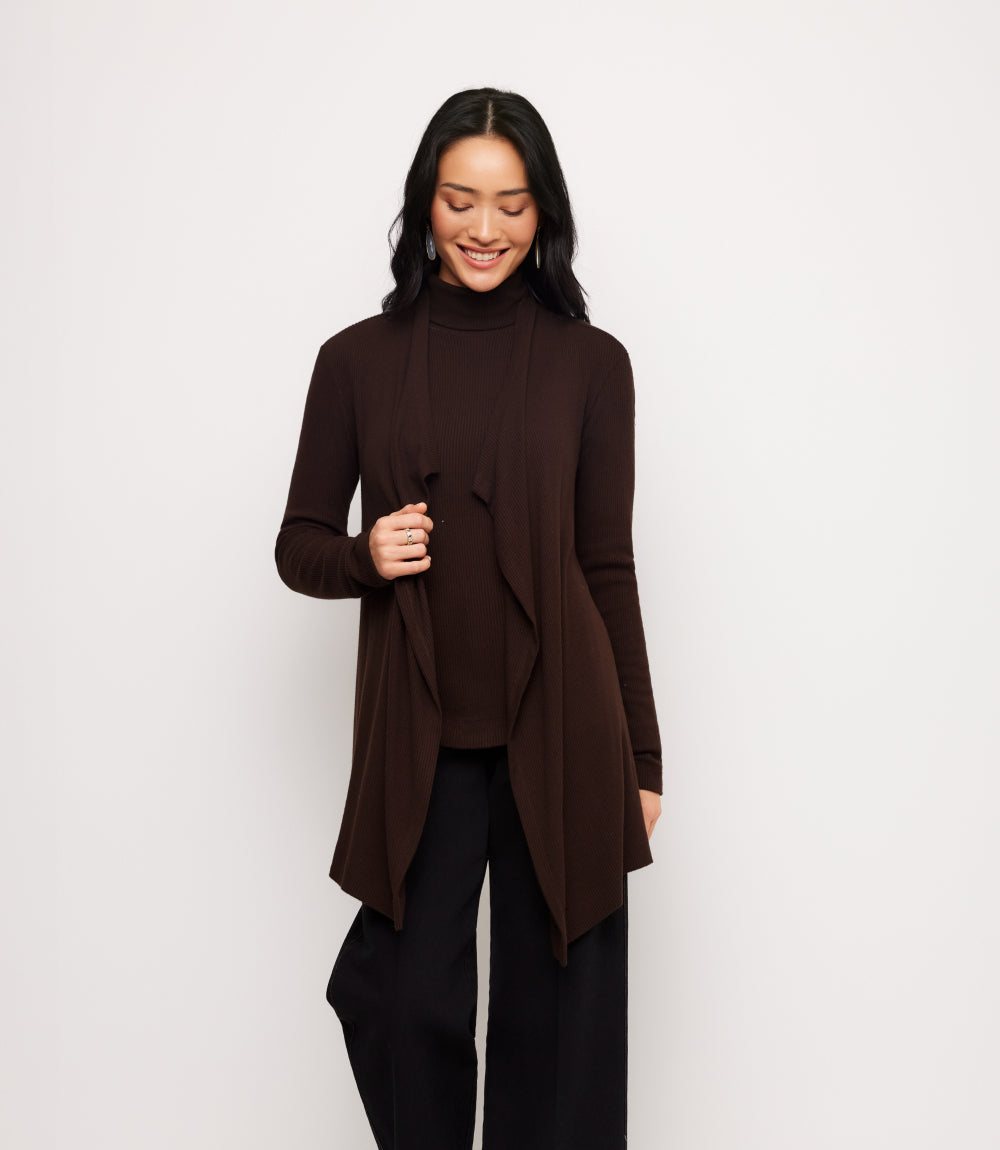Ribbed Drape Front Cardigan