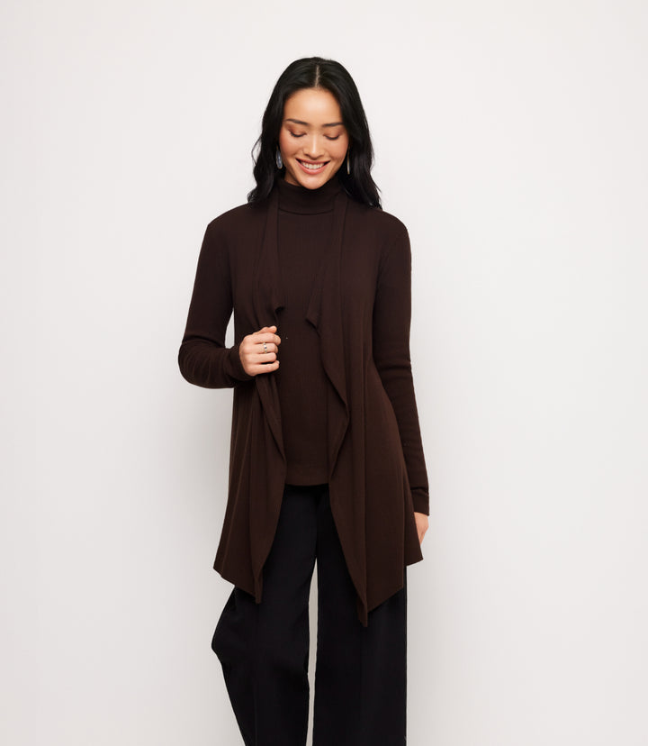 Ribbed Drape Front Cardigan