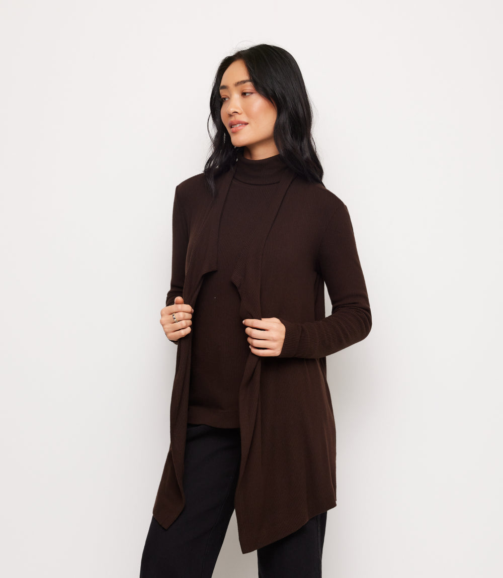 Ribbed Drape Front Cardigan
