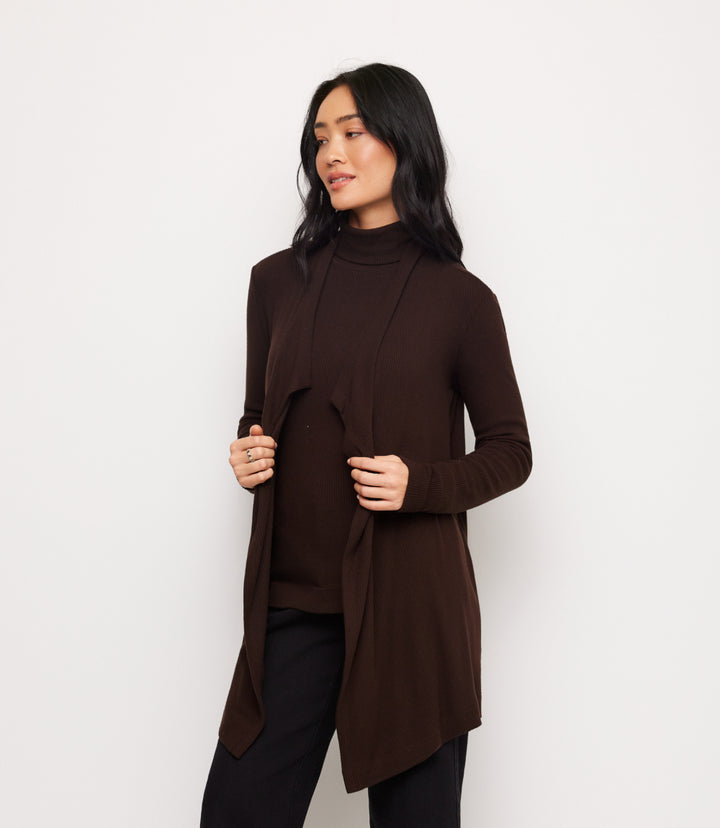 Ribbed Drape Front Cardigan