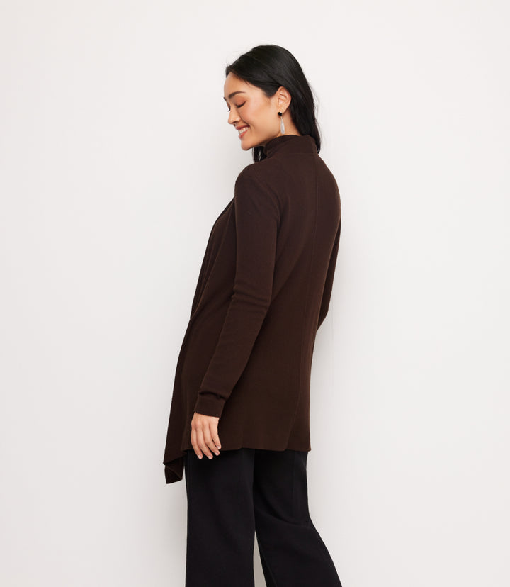 Ribbed Drape Front Cardigan