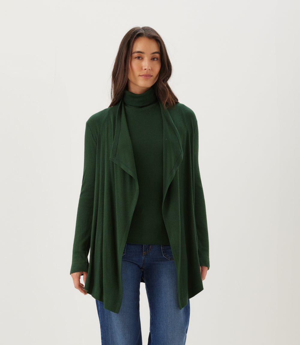 Ribbed Drape Front Cardigan