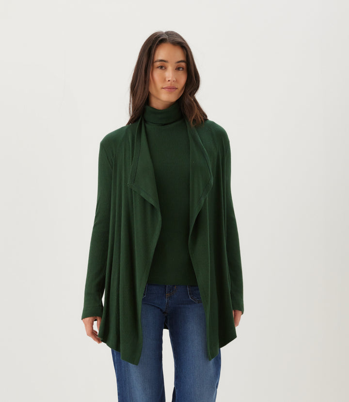 Ribbed Drape Front Cardigan