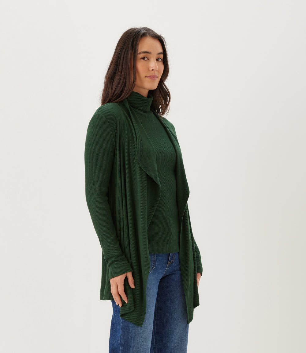 Ribbed Drape Front Cardigan