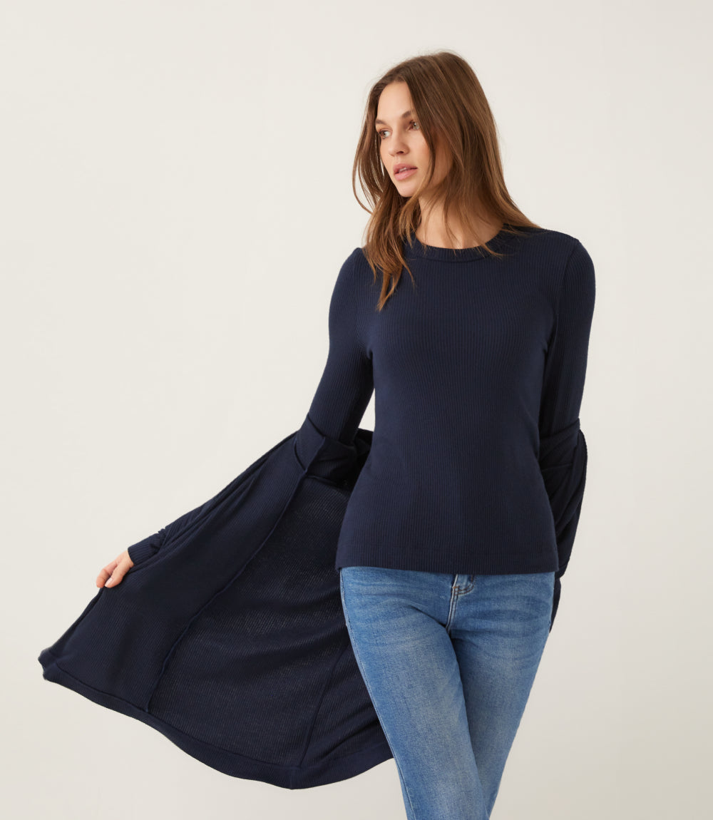 Ribbed Drape Front Cardigan