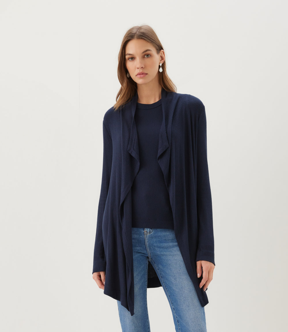 Ribbed Drape Front Cardigan