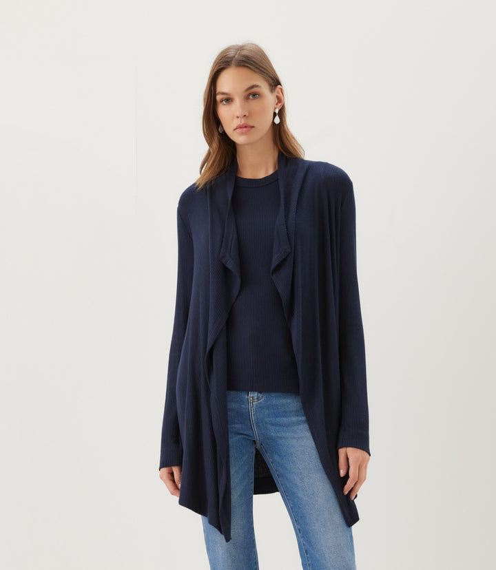 Ribbed Drape Front Cardigan