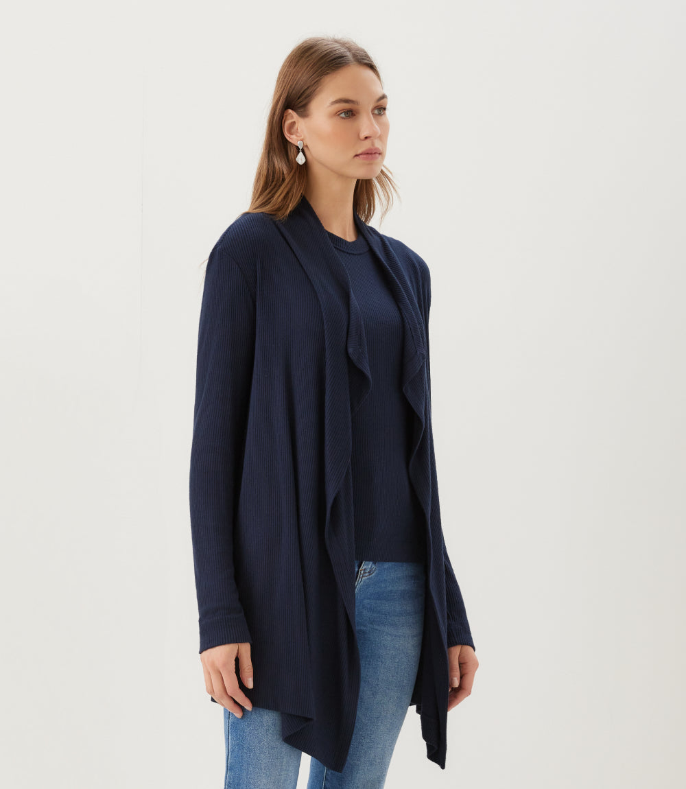 Ribbed Drape Front Cardigan