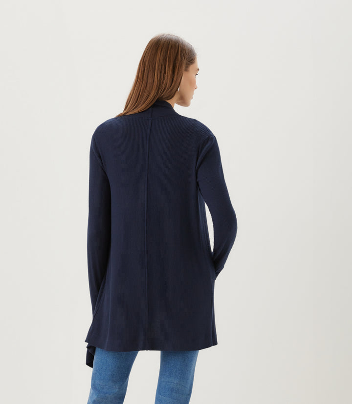 Ribbed Drape Front Cardigan