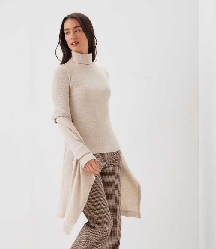 Ribbed Drape Front Cardigan
