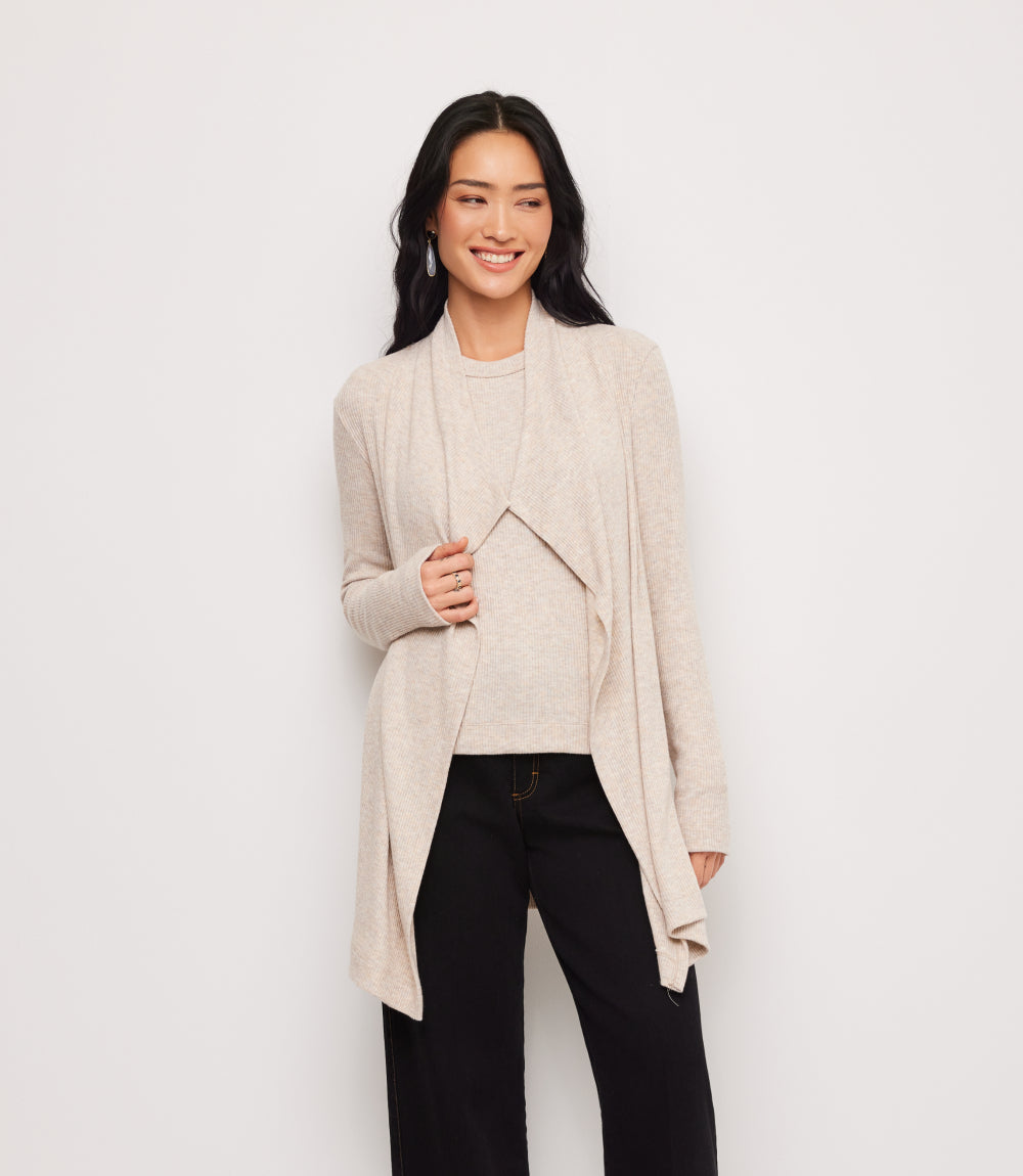Ribbed Drape Front Cardigan