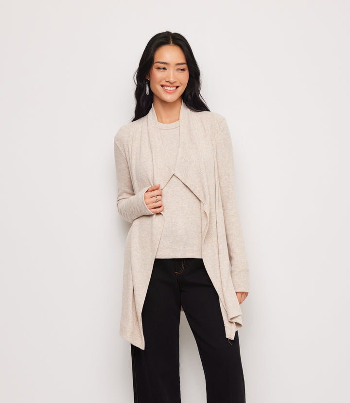 Ribbed Drape Front Cardigan
