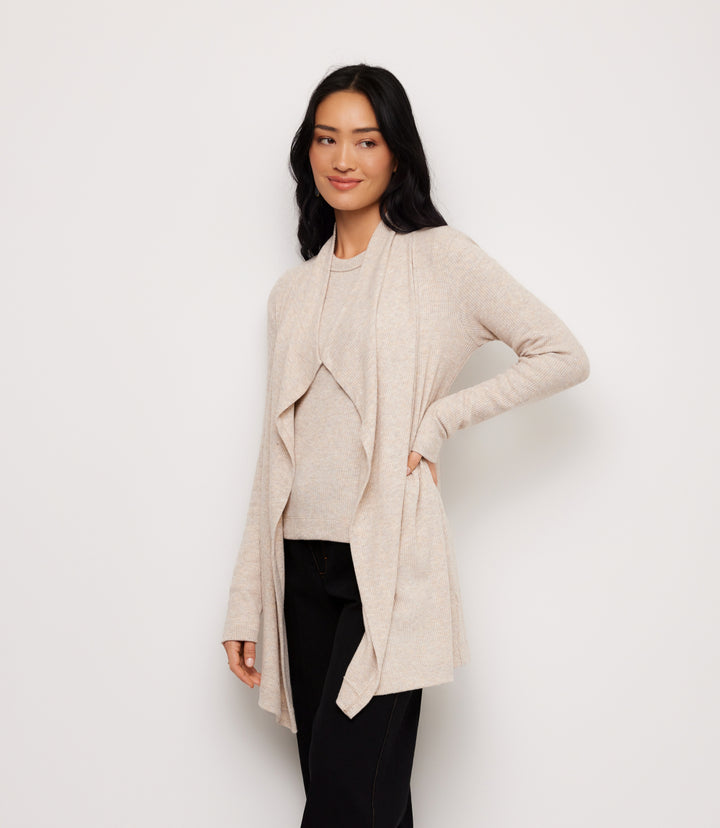 Ribbed Drape Front Cardigan
