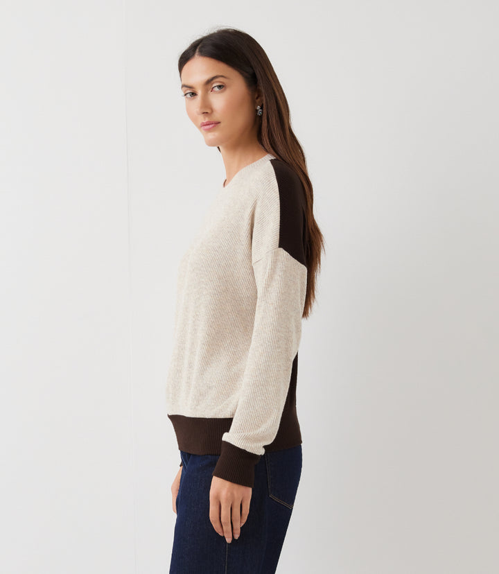 Ribbed Long Sleeve Colorblock Crewneck Top