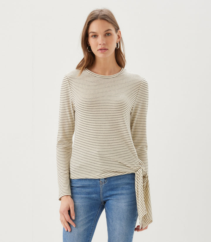 Stripe Long Sleeve Side-Tie Top