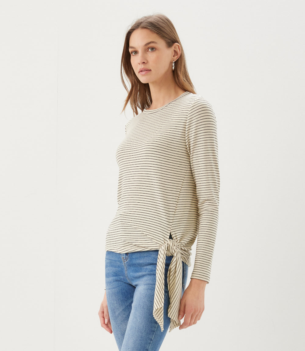 Stripe Long Sleeve Side-Tie Top