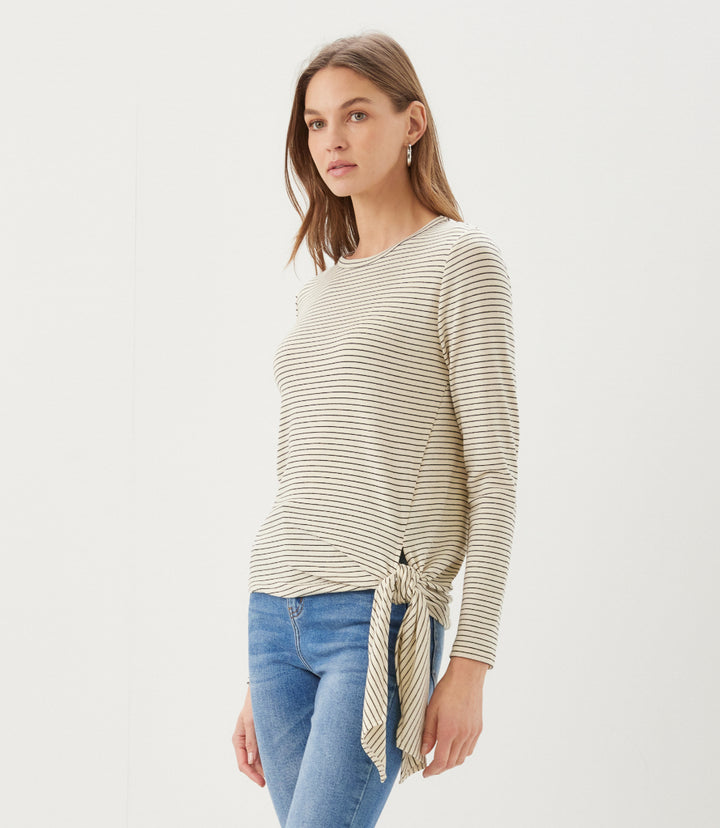 Stripe Long Sleeve Side-Tie Top