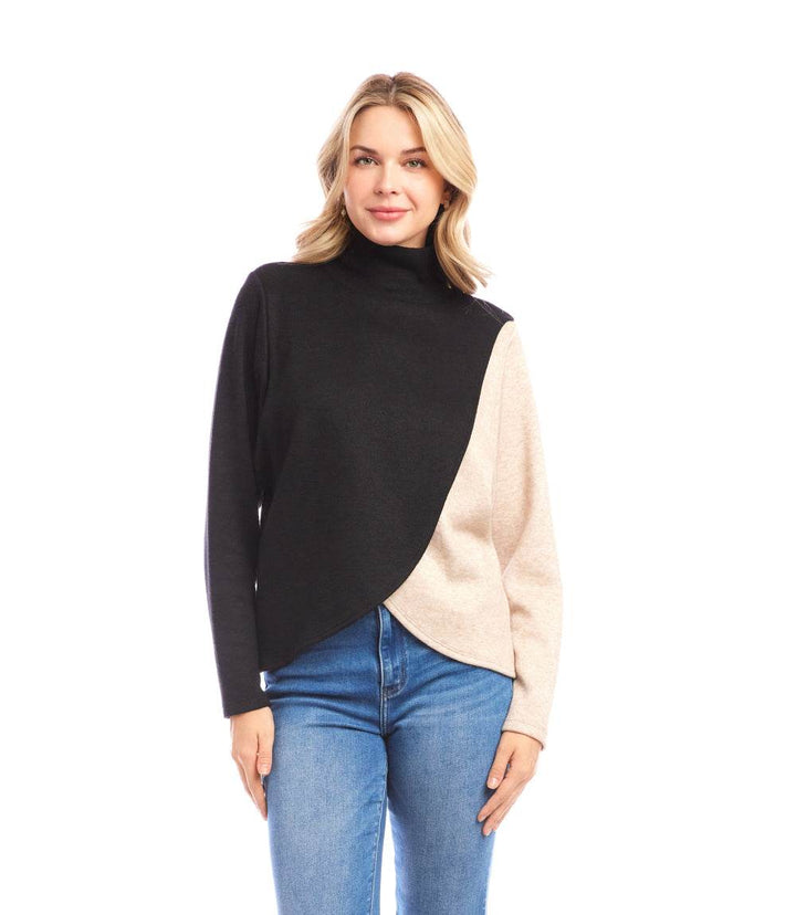 Long Sleeve Crossover Colorblock Top