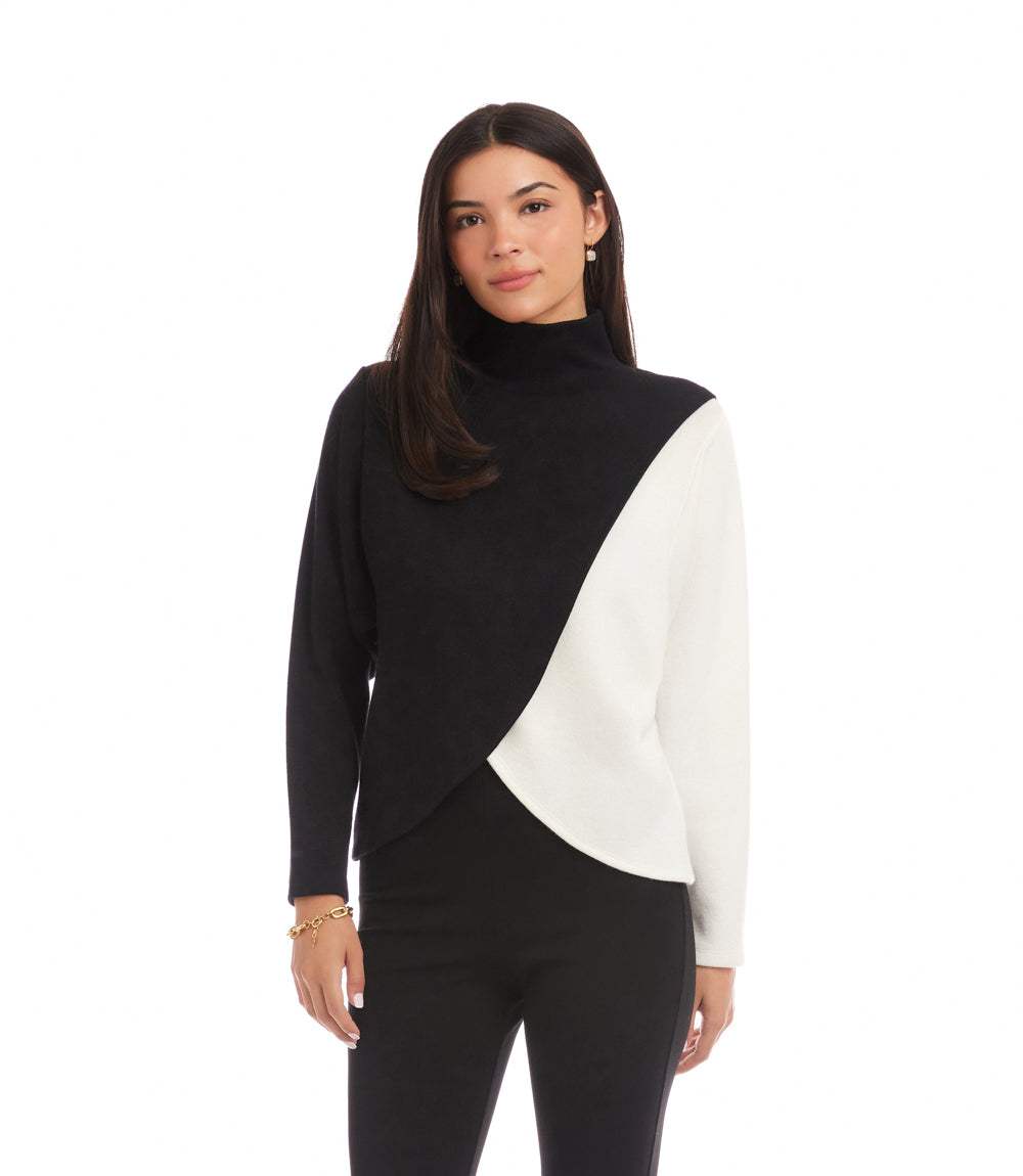 Long Sleeve Crossover Colorblock Top