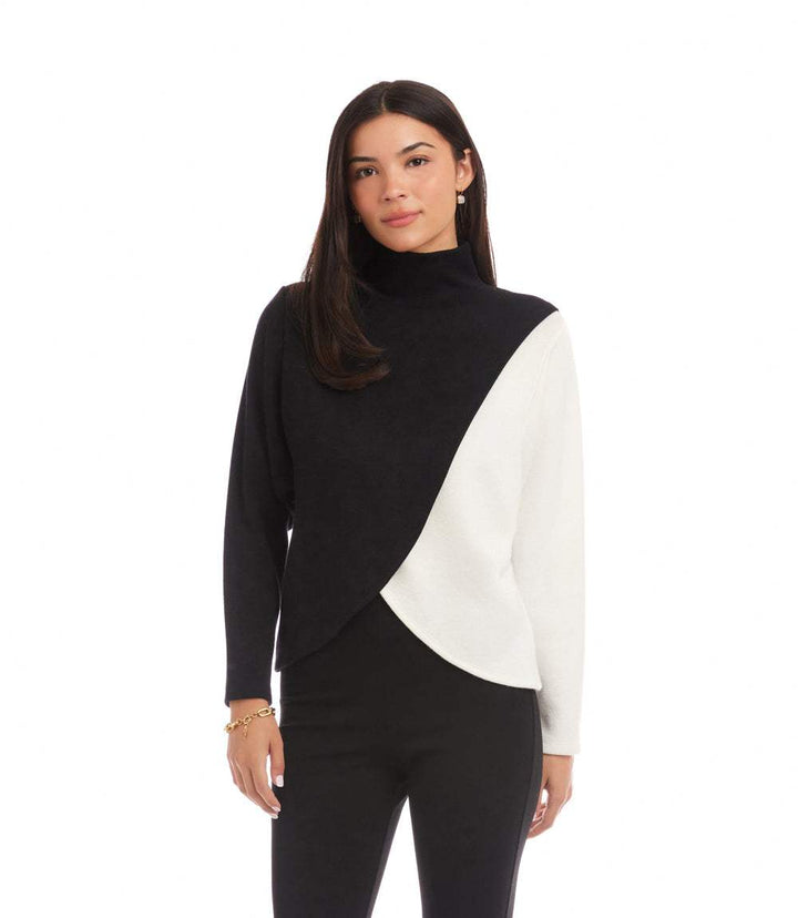 Long Sleeve Crossover Colorblock Top