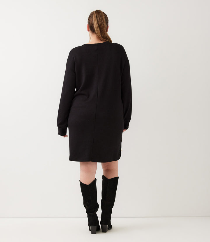 Plus Size Long Sleeve Crewneck Button Detail Dress