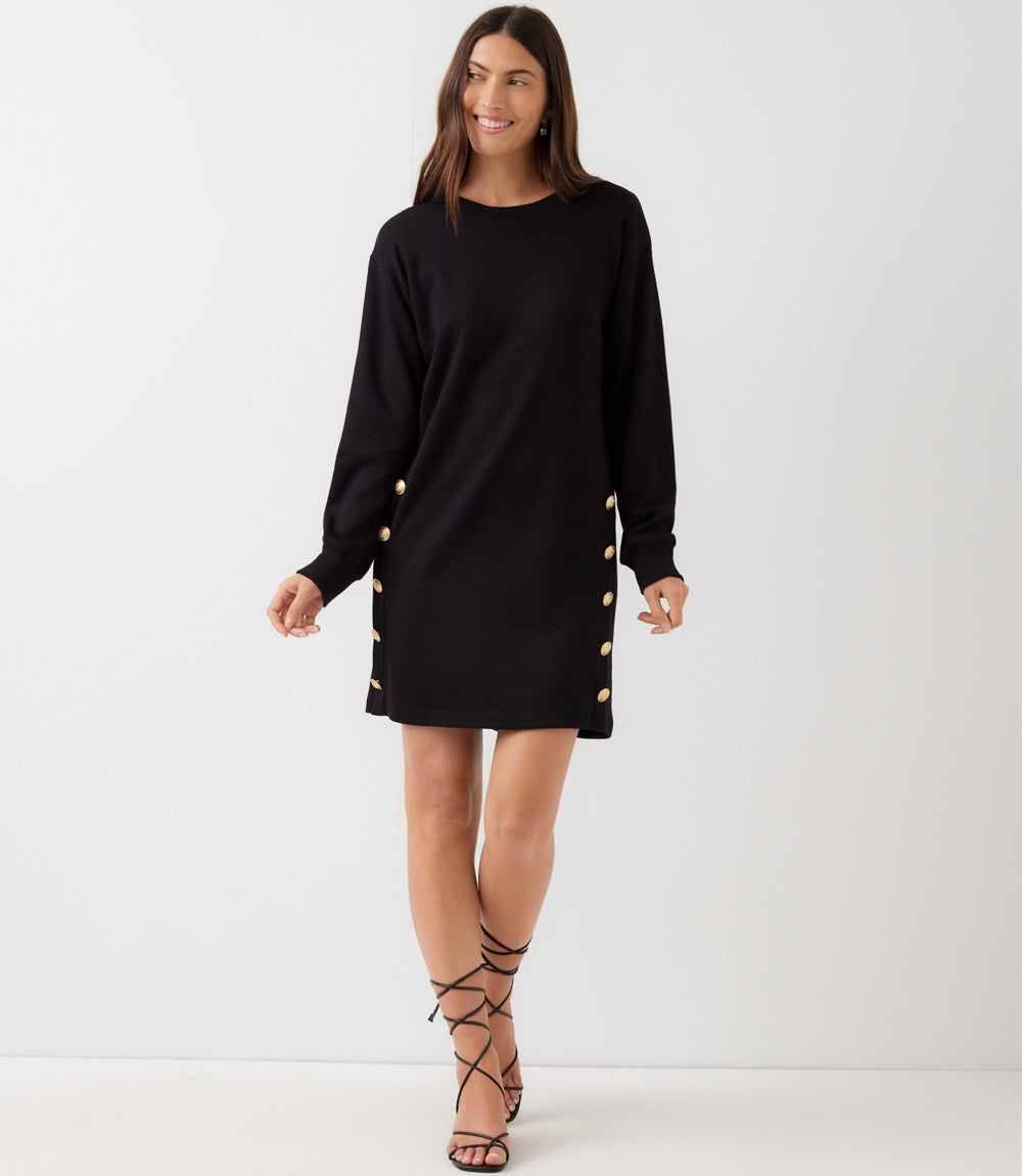 Long Sleeve Crewneck Button Detail Dress