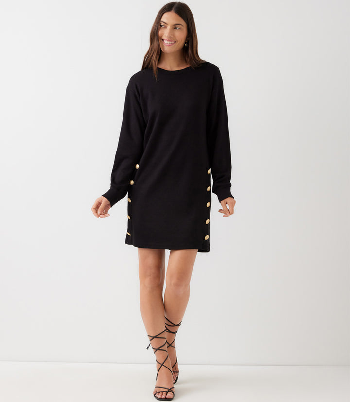 Long Sleeve Crewneck Button Detail Dress