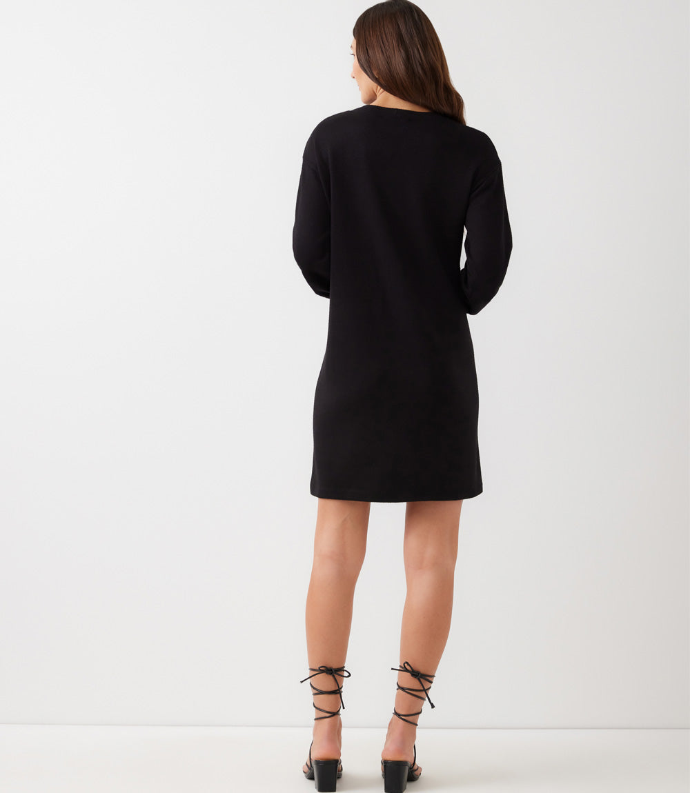 Long Sleeve Crewneck Button Detail Dress