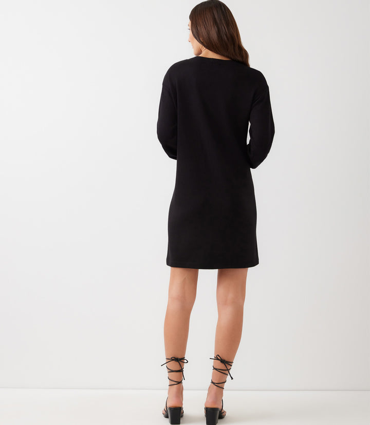 Long Sleeve Crewneck Button Detail Dress