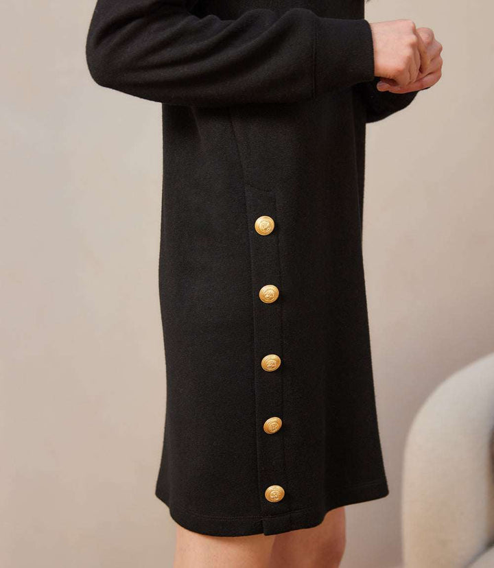 Petite Size Long Sleeve V-Neck Button Detail Dress