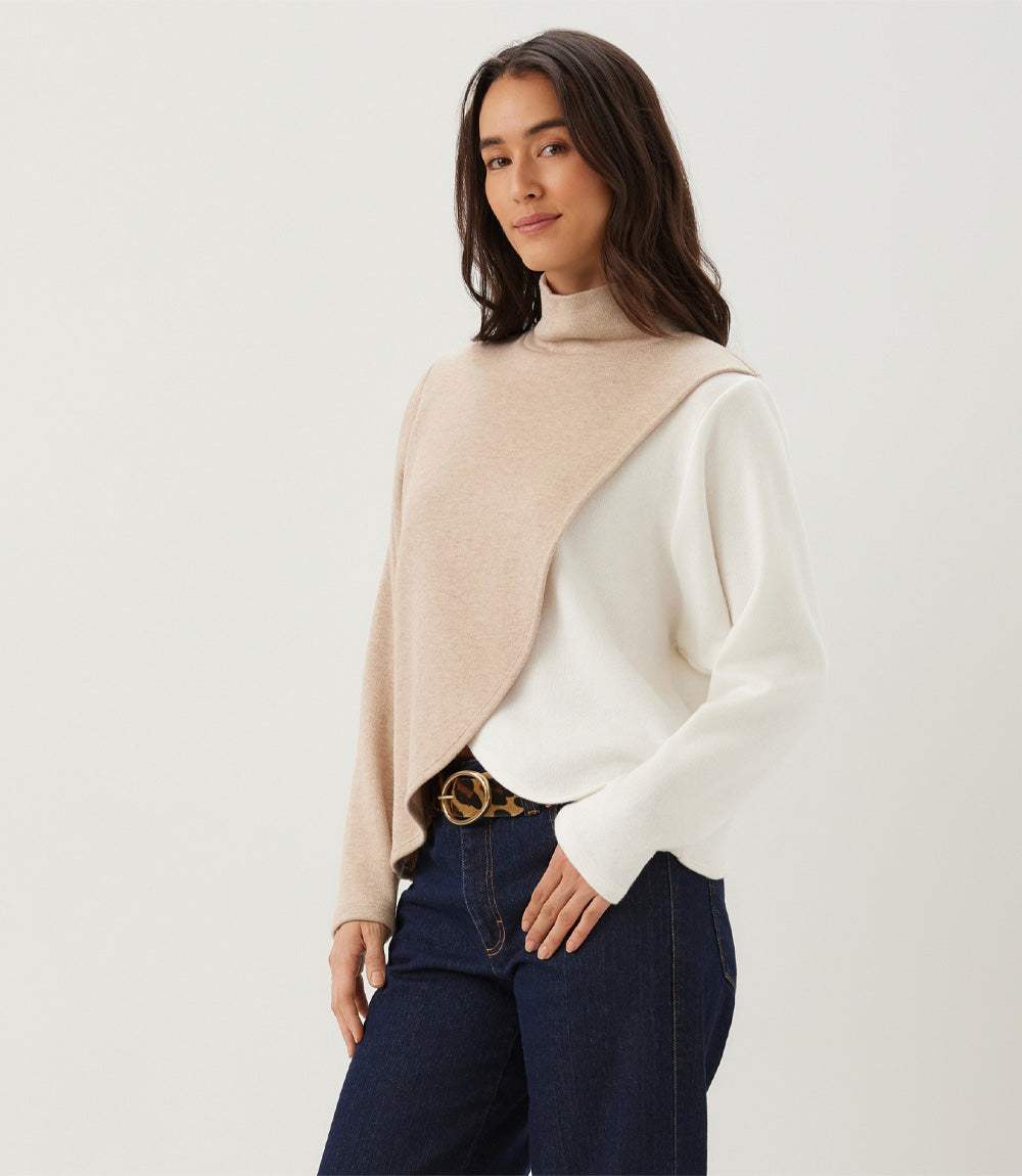 Petite Size Long Sleeve Crossover Colorblock Top