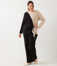 Plus Size Long Sleeve Colorblock Satin Bow Top