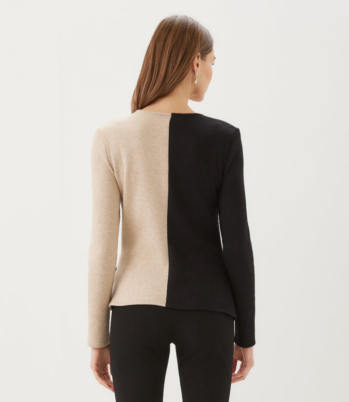 Long Sleeve Colorblock Satin Bow Top