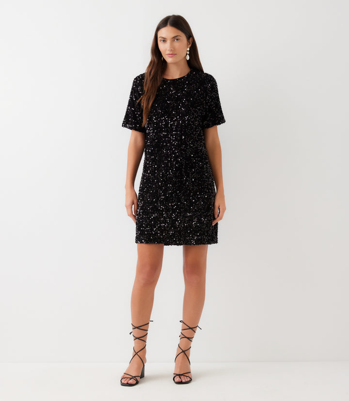 Velvet Sequin Short Sleeve Dress