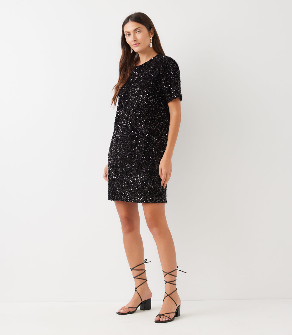 Velvet Sequin Short Sleeve Dress