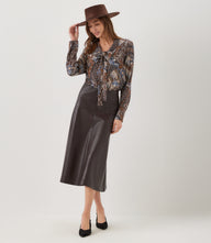 Petite Size Faux Leather Midi Skirt