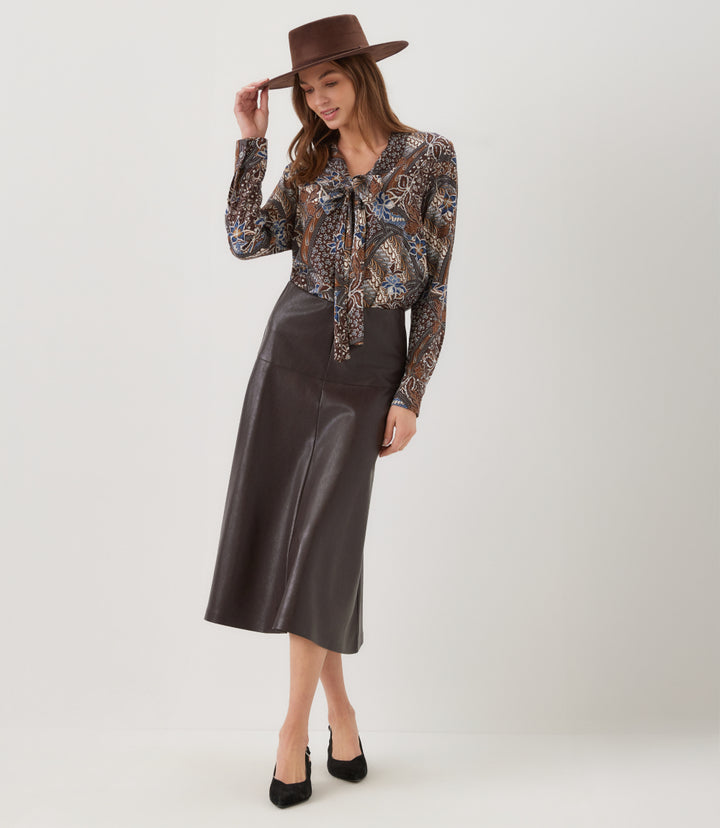 Petite Size Faux Leather Midi Skirt